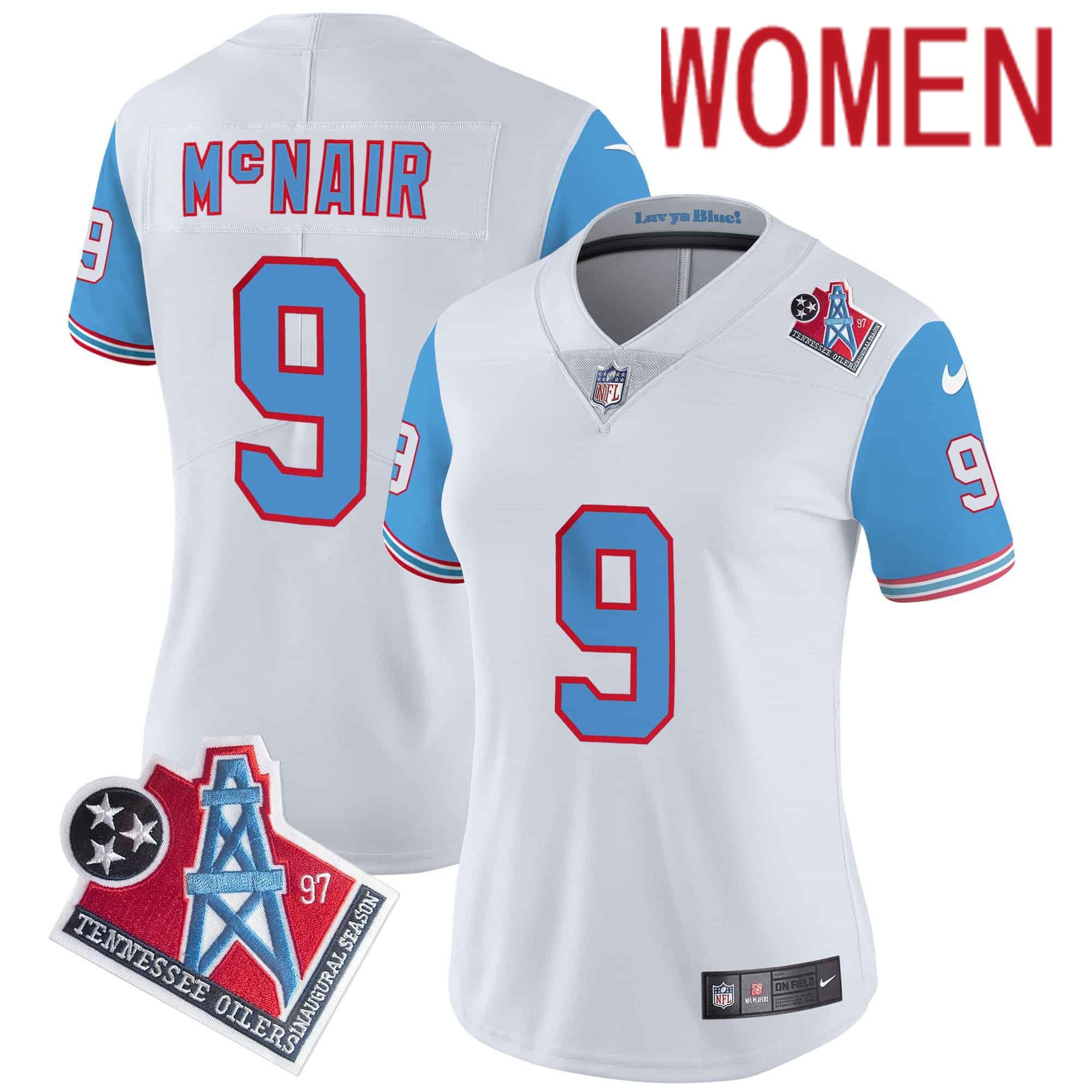 Women Tennessee Titans 9 Mcnair White 1997 Throwback 2024 Nike Limited Vapor NFL Jersey style 1